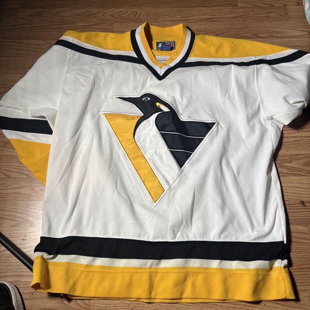 Vintage Starter Pittsburgh Penguins NHL Jersey XL White Robo-Penguin 90s Mens